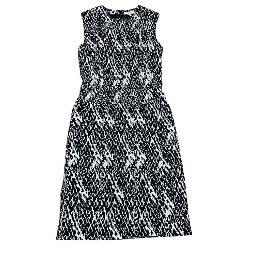 Emerson Fry Women's 2 Black Cream Snakeskin Print Sleeveless Sheath Career Dress